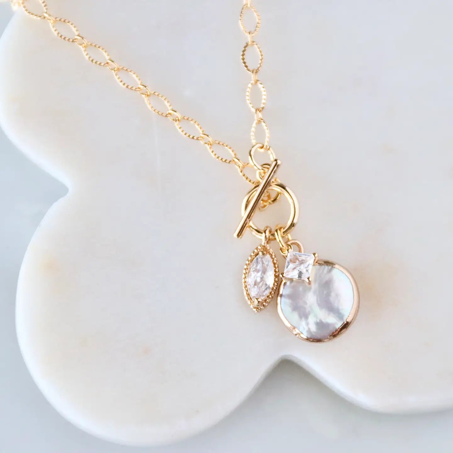 Freshwater Pearl & Cubic Zirconia Toggle Necklace