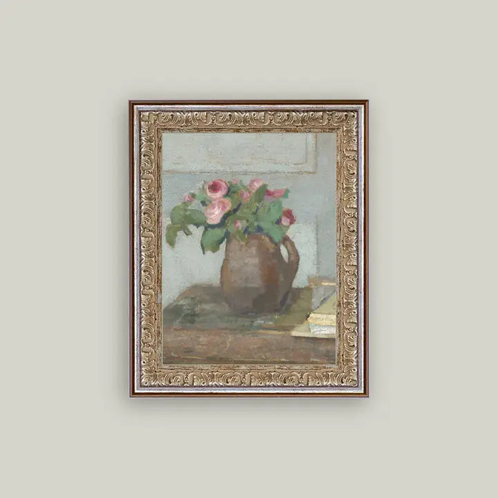 Floral Print Framed Antique Art