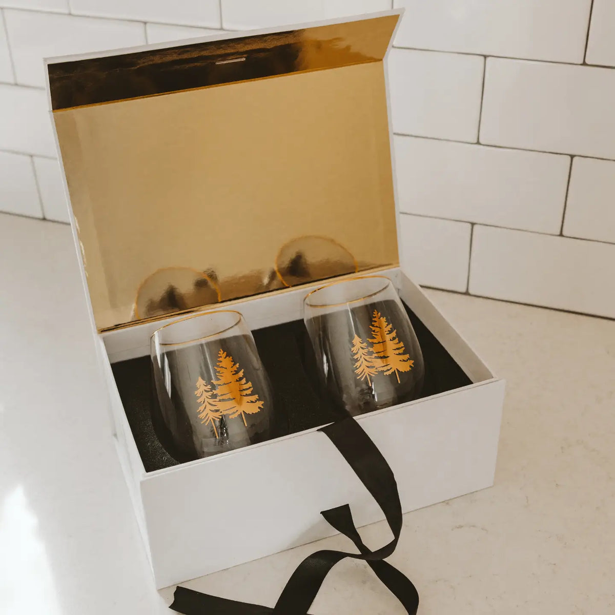Trees Stemless Wine Glasses, Boxed Set of 2