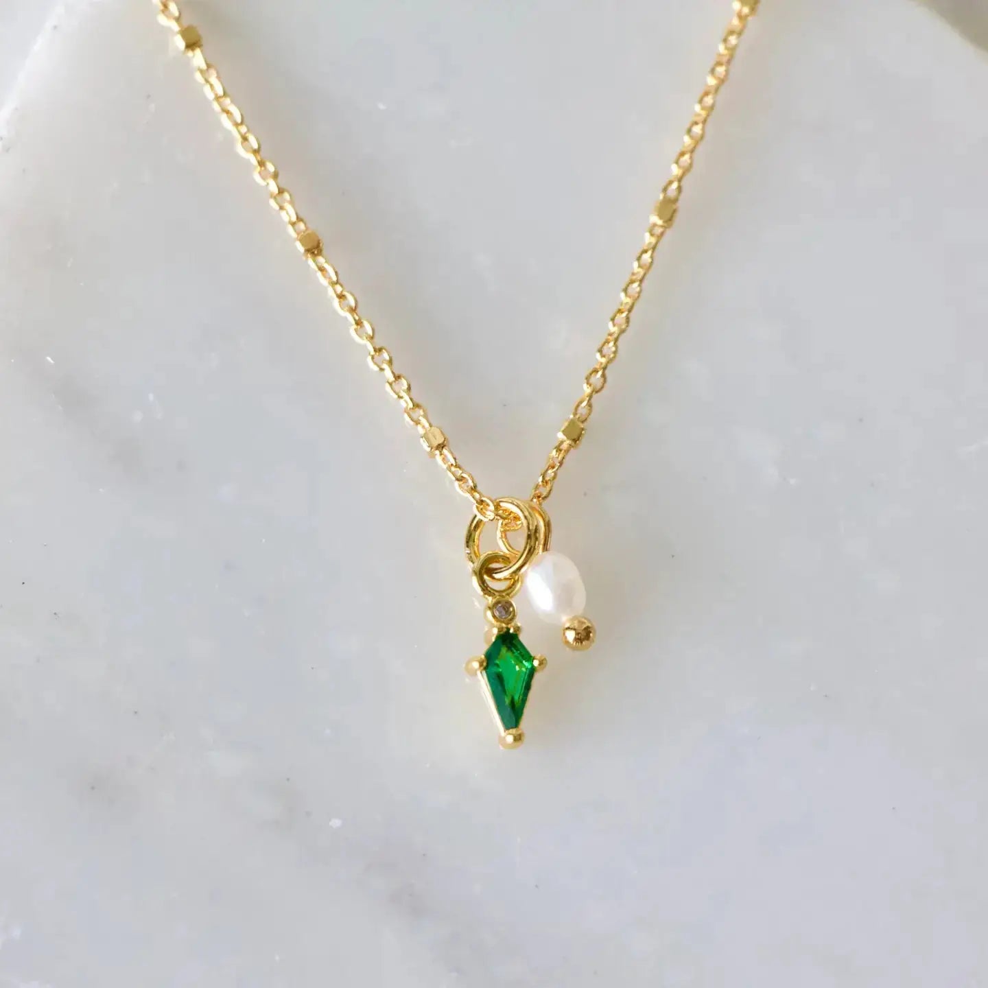 Mini Pearl Emerald Drop Necklace