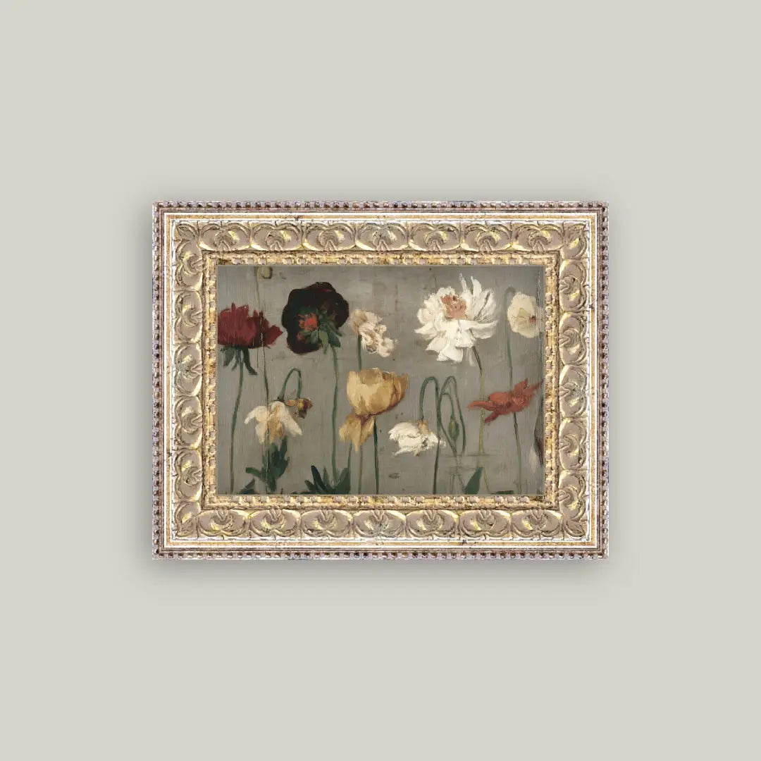 Floral Print Framed Antique Art