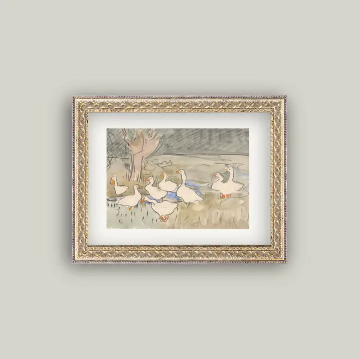 Spring Geese Framed Antique Art