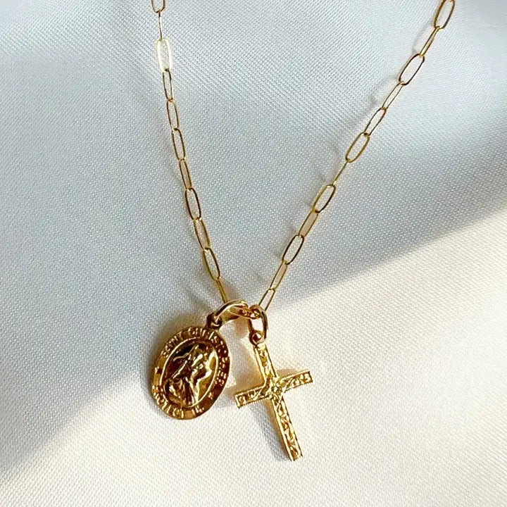 Saint Christopher Charm Necklace Gold Filled