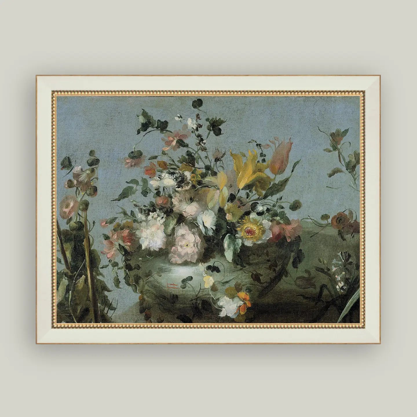 Floral Print Framed Antique Art