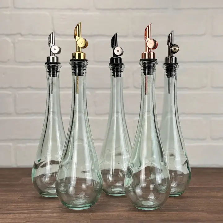 Clear Raindrop Glass Bottle with Black Weighted Pour Spout