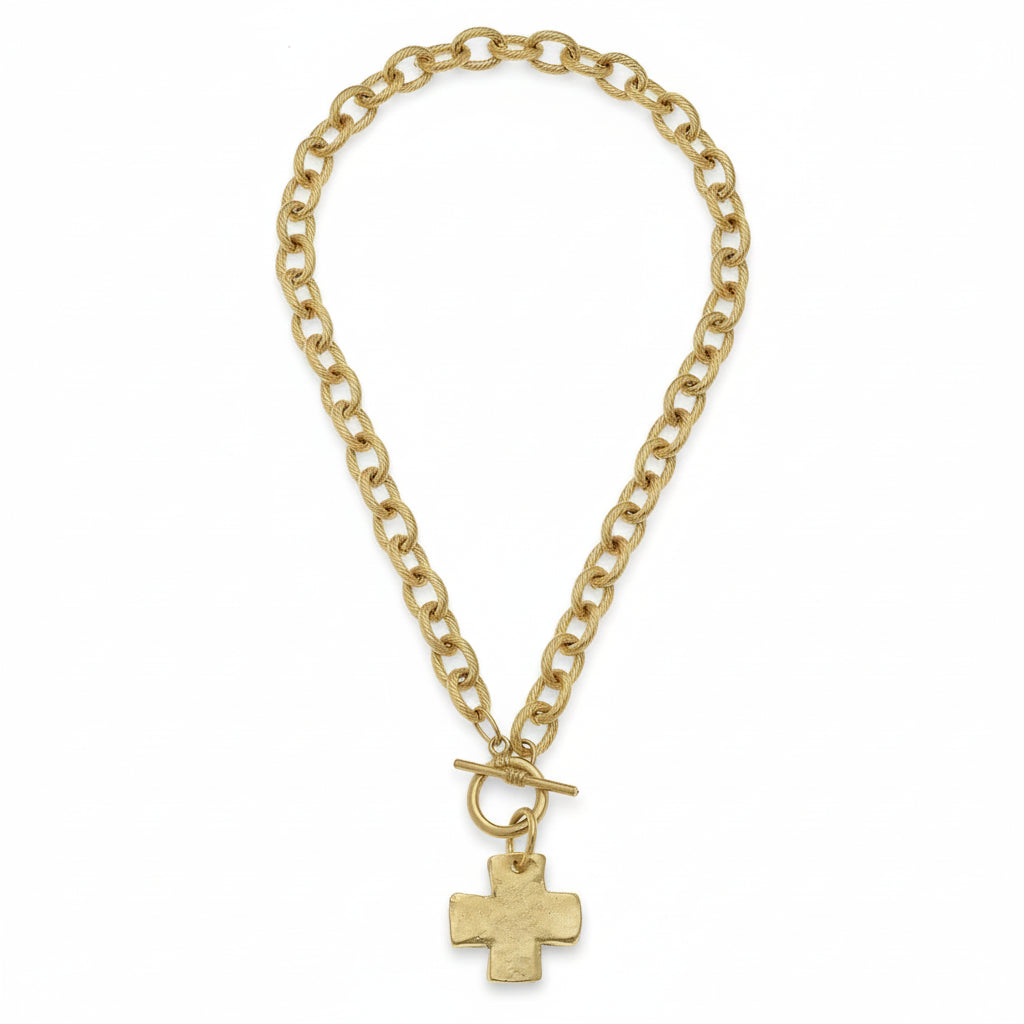 Gold Cross Front Toggle Necklace