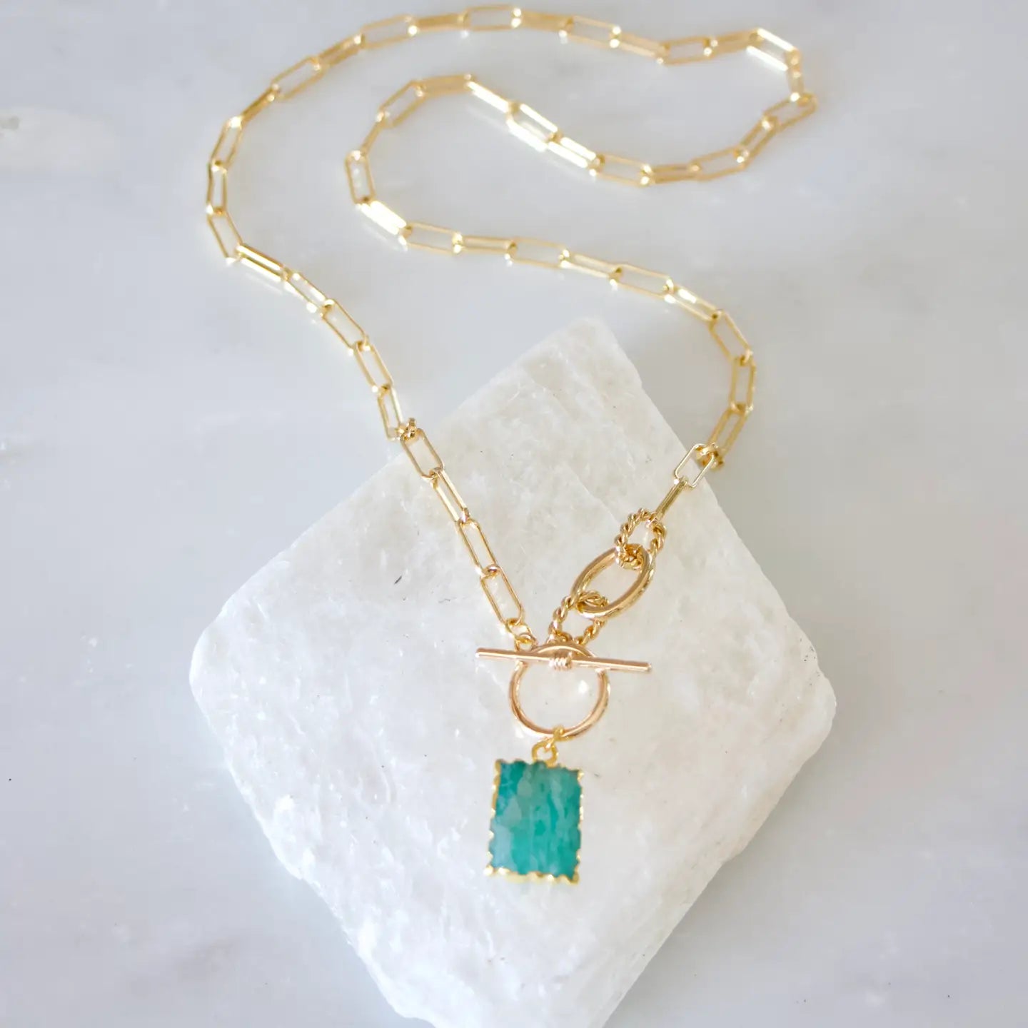 African Jade or Amazonite Toggle Necklace