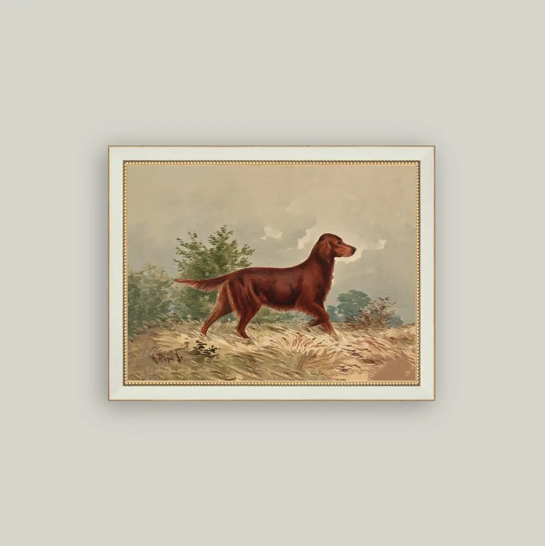 Dog Print Framed Antique Art