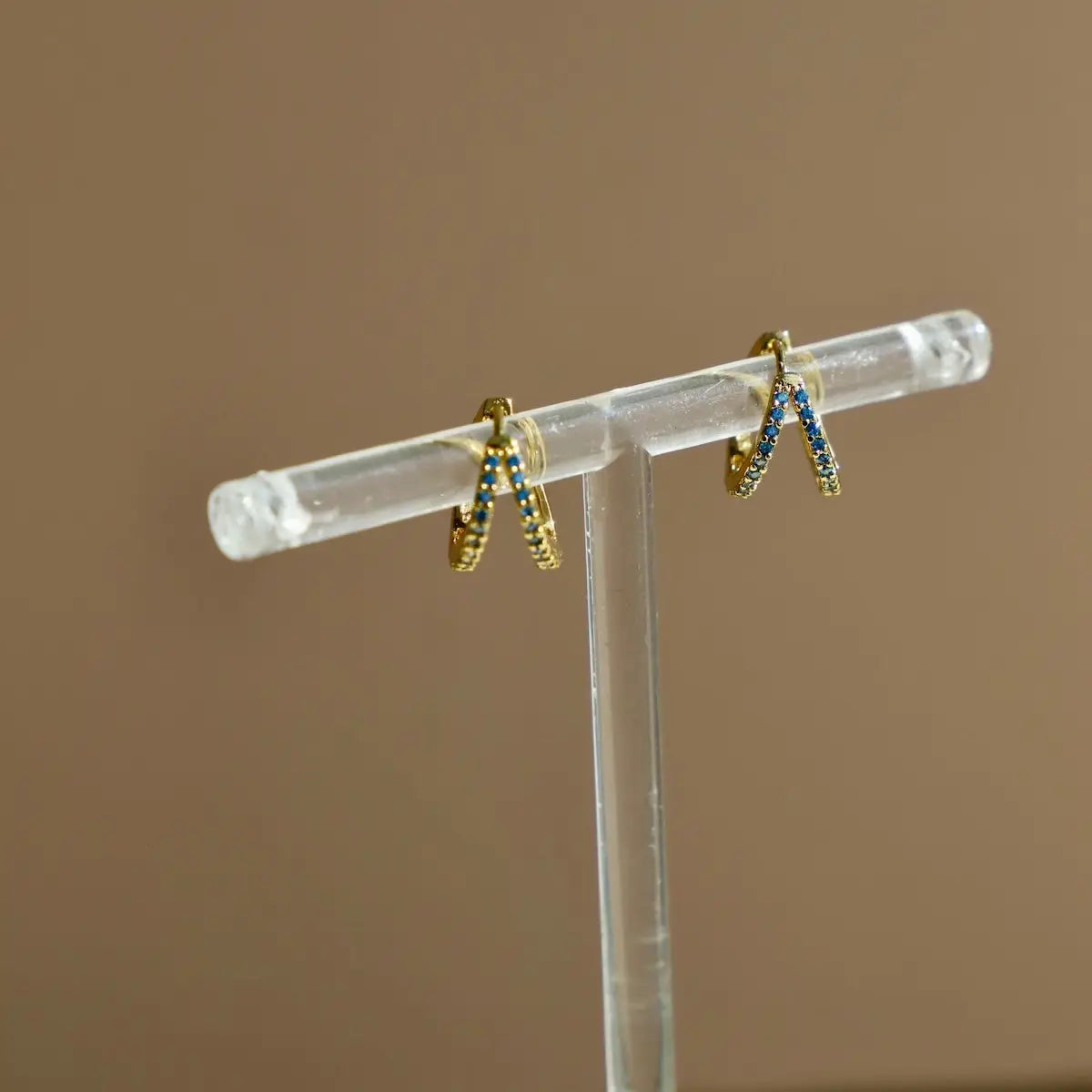 Double Cubic Zirconia Huggie Hoops - Blue