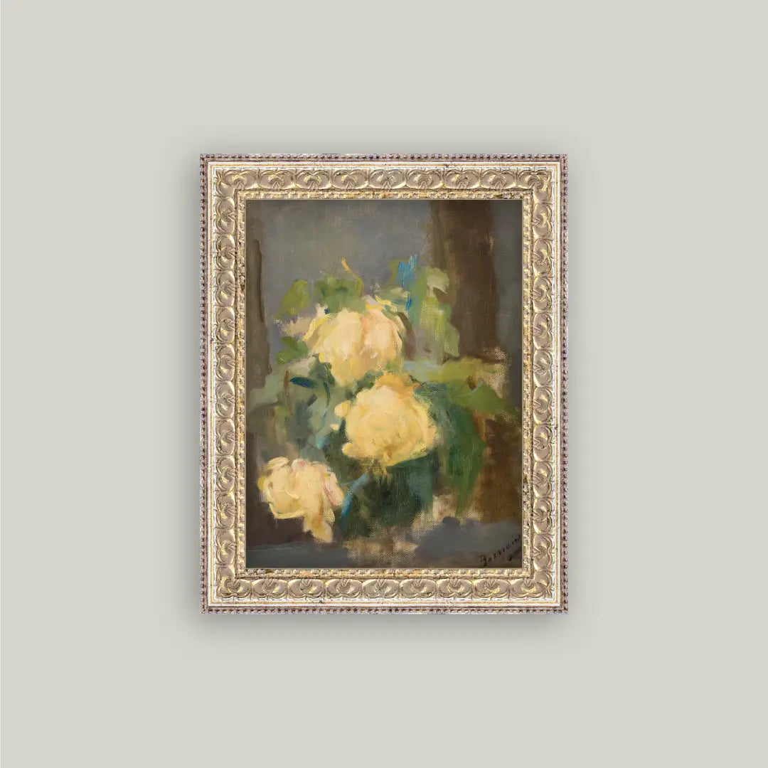 Floral Print Framed Antique Art