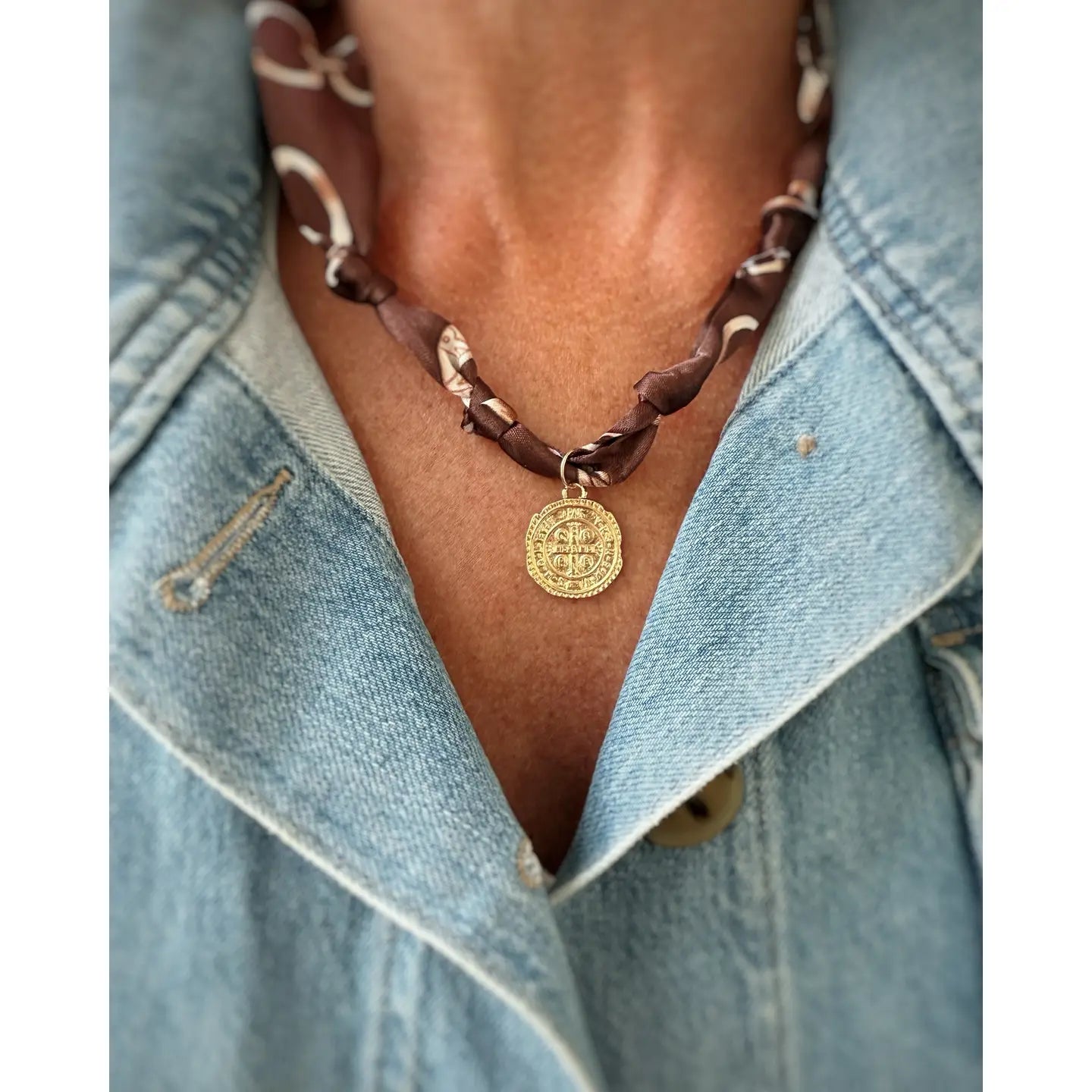 Tuscany Knotted Scarf Coin Charm Necklace