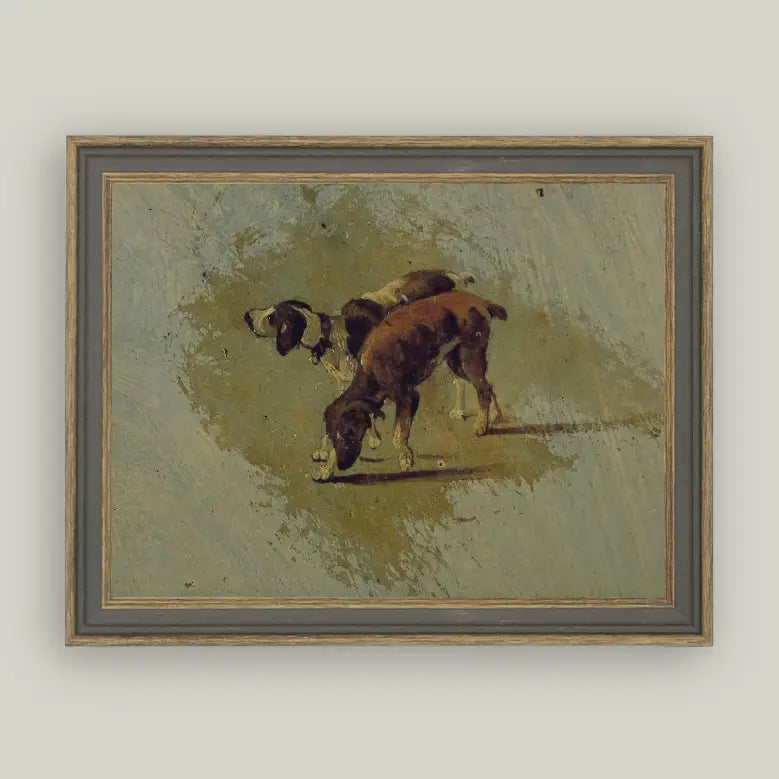 Dog Print Framed Antique Art