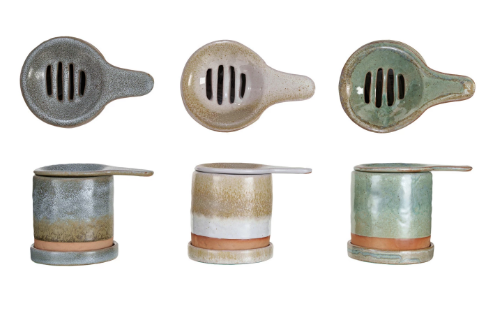 Pour Over Tea For One w/ Cup & Saucer, 3 Colors, Set of 3