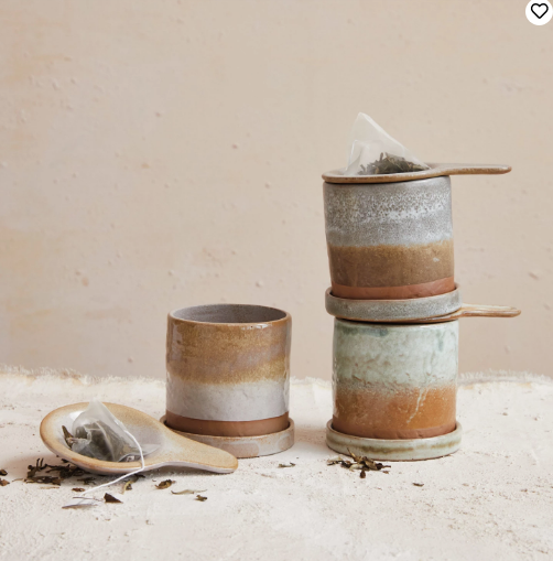 Pour Over Tea For One w/ Cup & Saucer, 3 Colors, Set of 3