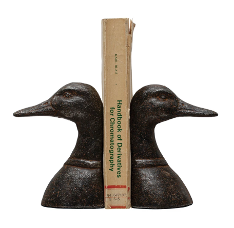 Cast Iron Duck Head Bookends, Distressed Black, Set of 2