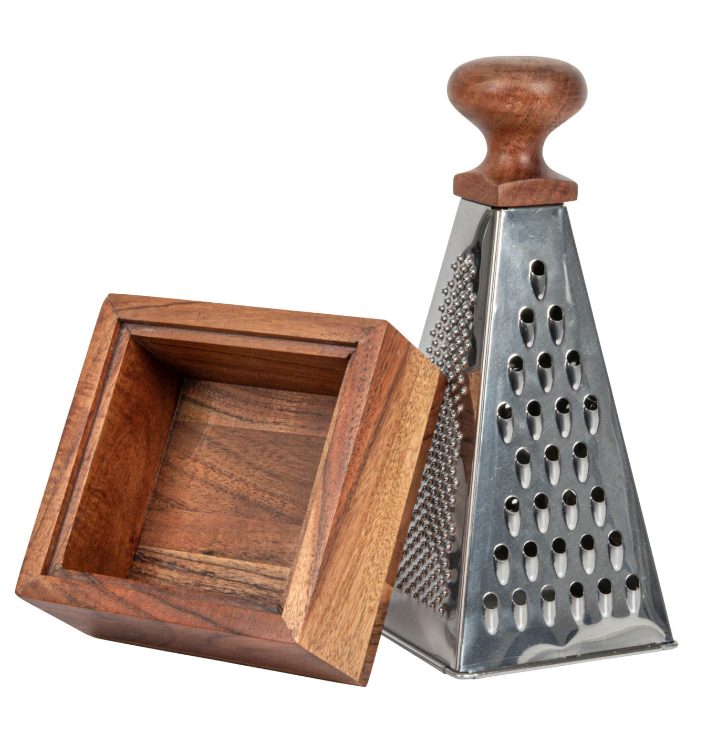 Stainless Steel Grater with Acacia Wood Handle & Base