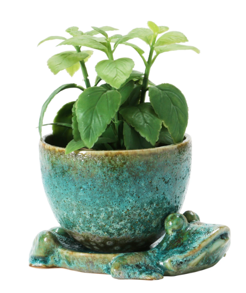 Stoneware Planter with Frog Base, Set of 2