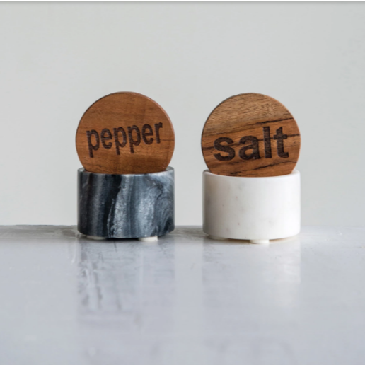 Marble Salt and Pepper with Wooden Lid