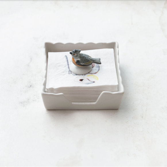 Stoneware Napkin Holder with Bird Shaped Weight