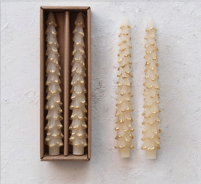 Unscented Tree Shaped Taper Candles, Set of 2