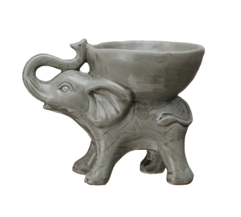 Stoneware Elephant with Bowl