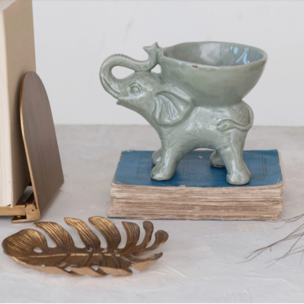 Stoneware Elephant with Bowl