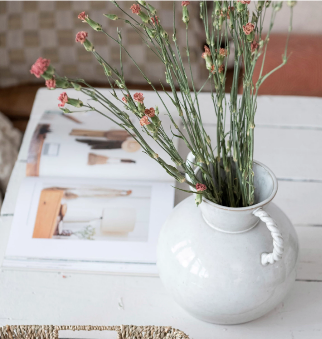 Stoneware Vase w/ Twisted Handles, Reactive Glaze