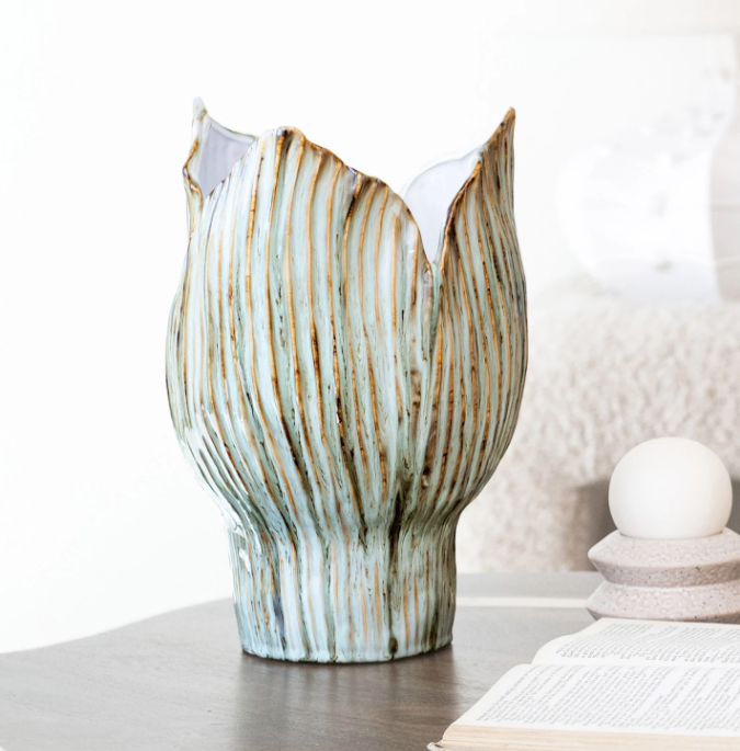Stoneware Pleated Sculptural Vase