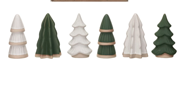 Stoneware Trees, Green, White & Unglazed,