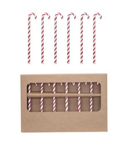 Glass Candy Cane Shaped Stir Sticks Boxed Set of 6