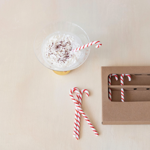 Glass Candy Cane Shaped Stir Sticks Boxed Set of 6