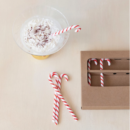 Glass Candy Cane Shaped Stir Sticks Boxed Set of 6