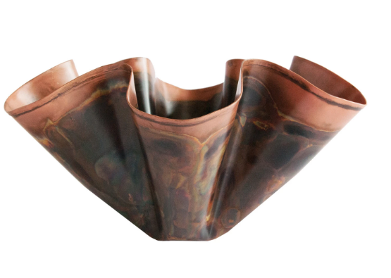 Decorative Metal Ruffled Bowl, Oxidized Copper Finish