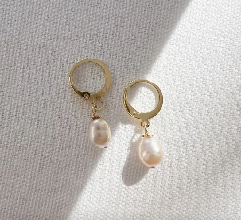 Isla Freshwater Pearl Huggie Hoops Earrings Gold Filled