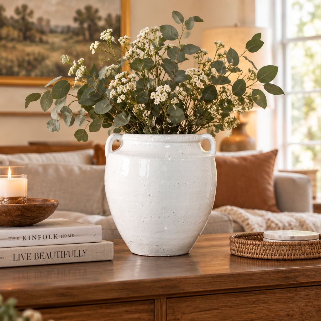 White Double Ear Vase