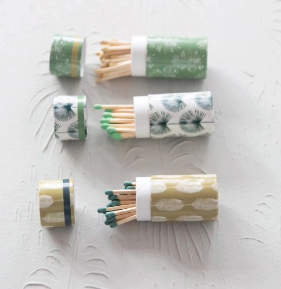 Safety Matches in Tube Matchbox w/ Flowers, 3 Styles