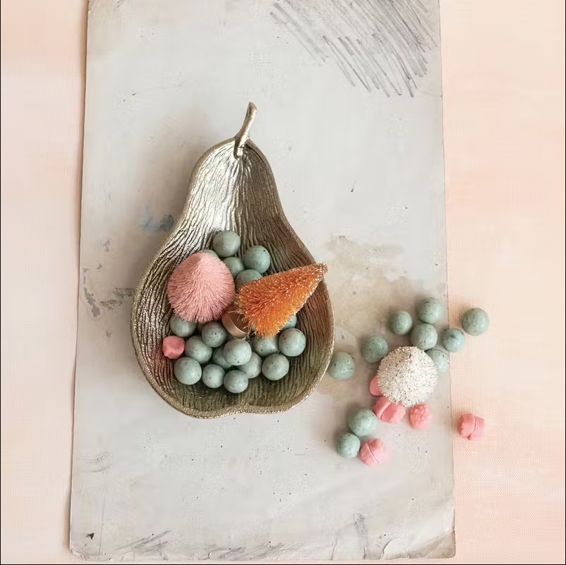 Cast Aluminum Pear Shaped Dish, Gold Finish