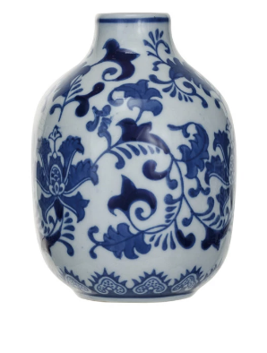Hand-Stamped Blue & White Stoneware Vase