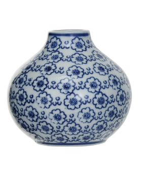 Hand-Stamped Blue & White Stoneware Vase