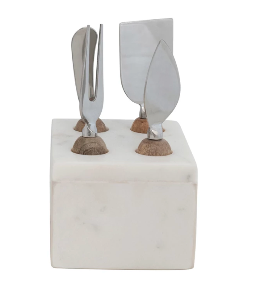 Marble base w/ wood handle cheese knives