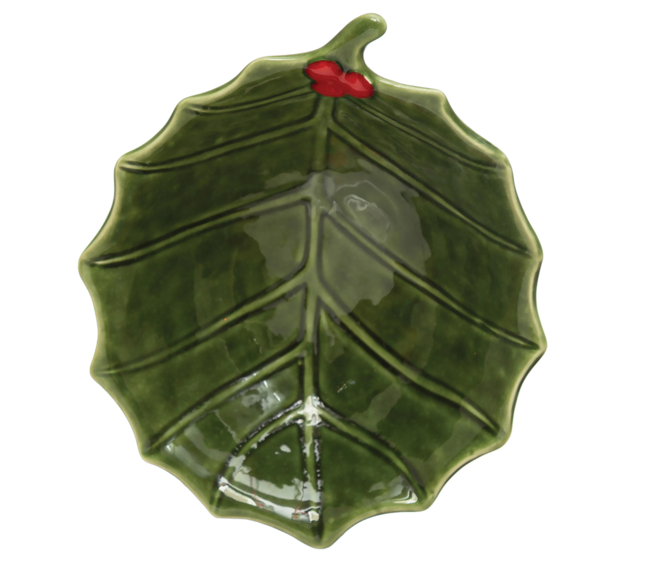 5-3/4"L x 4-3/4"W Stoneware Holly Leaf Bowl, Green and Red SKU#XS1330