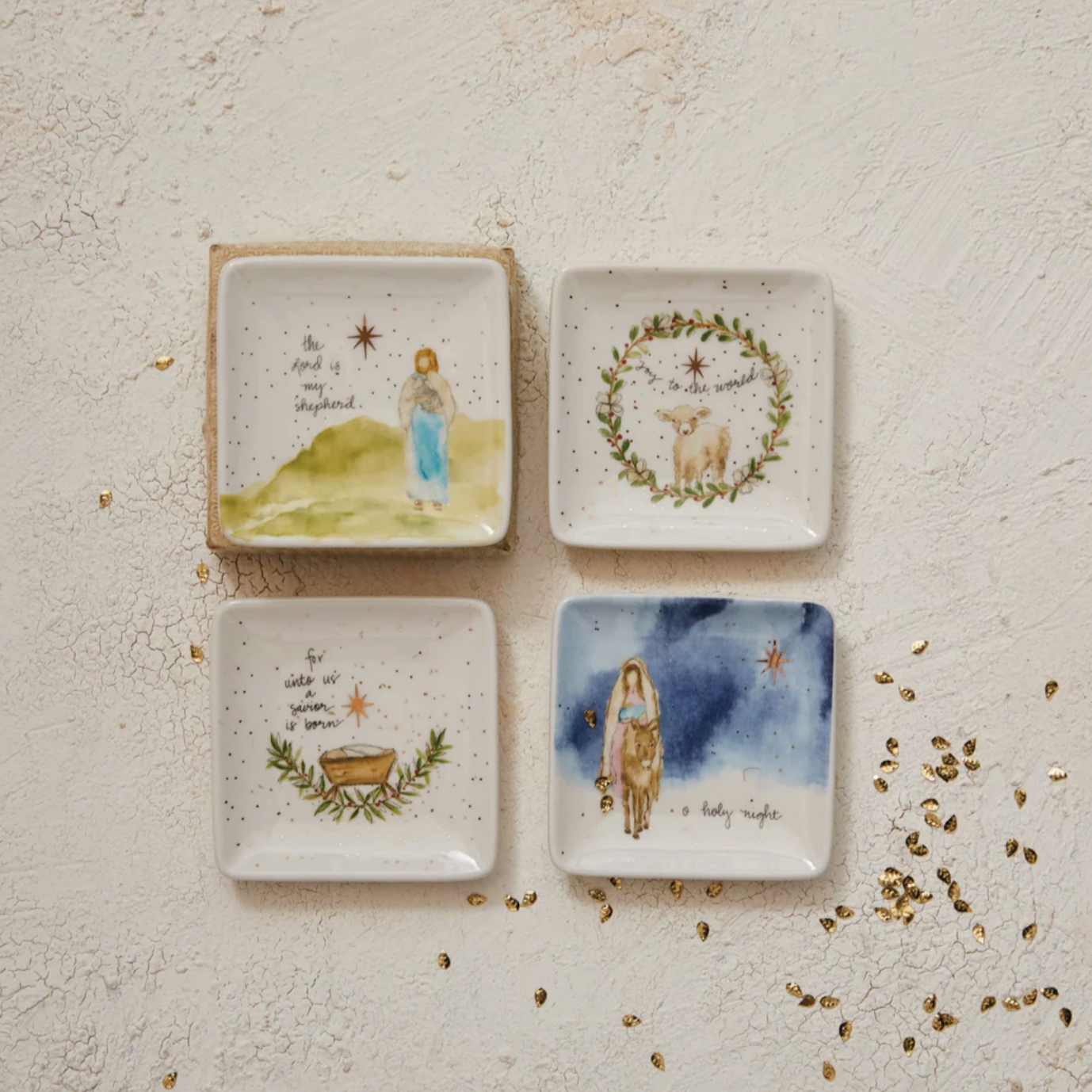 Nativity Stoneware Dish with Gold Electroplating