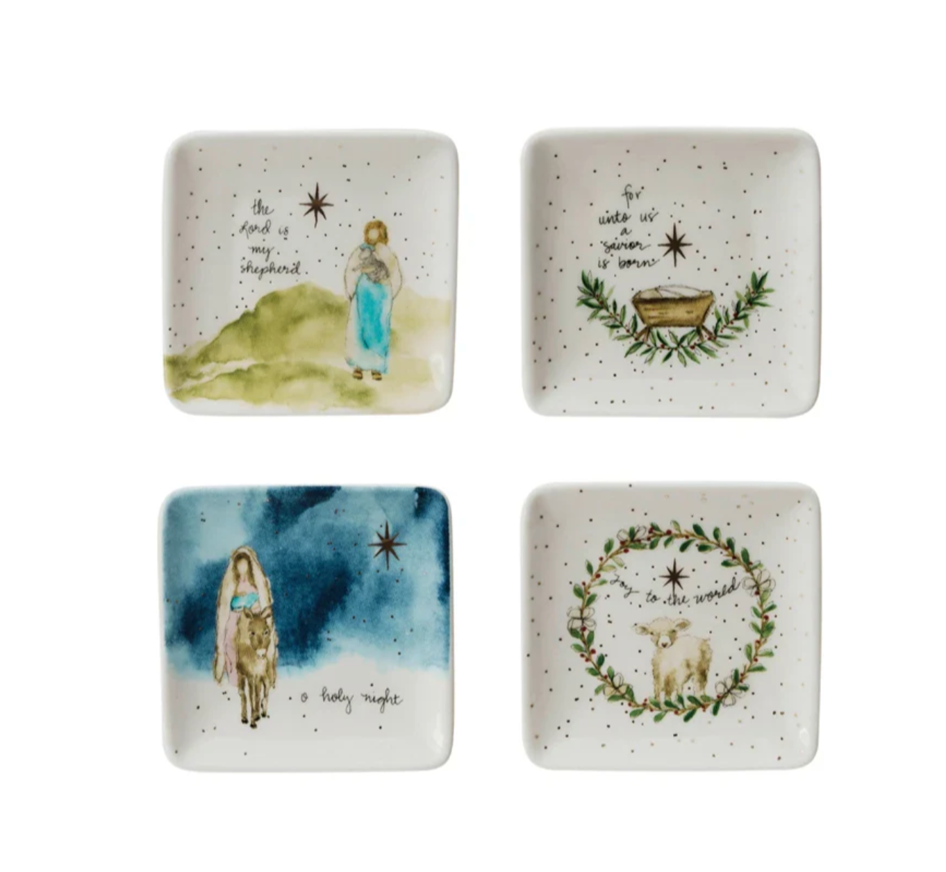 Nativity Stoneware Dish with Gold Electroplating