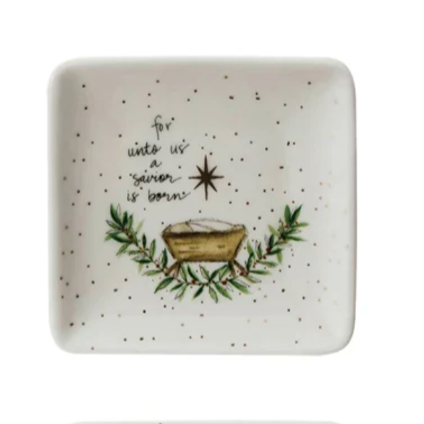 Nativity Stoneware Dish with Gold Electroplating