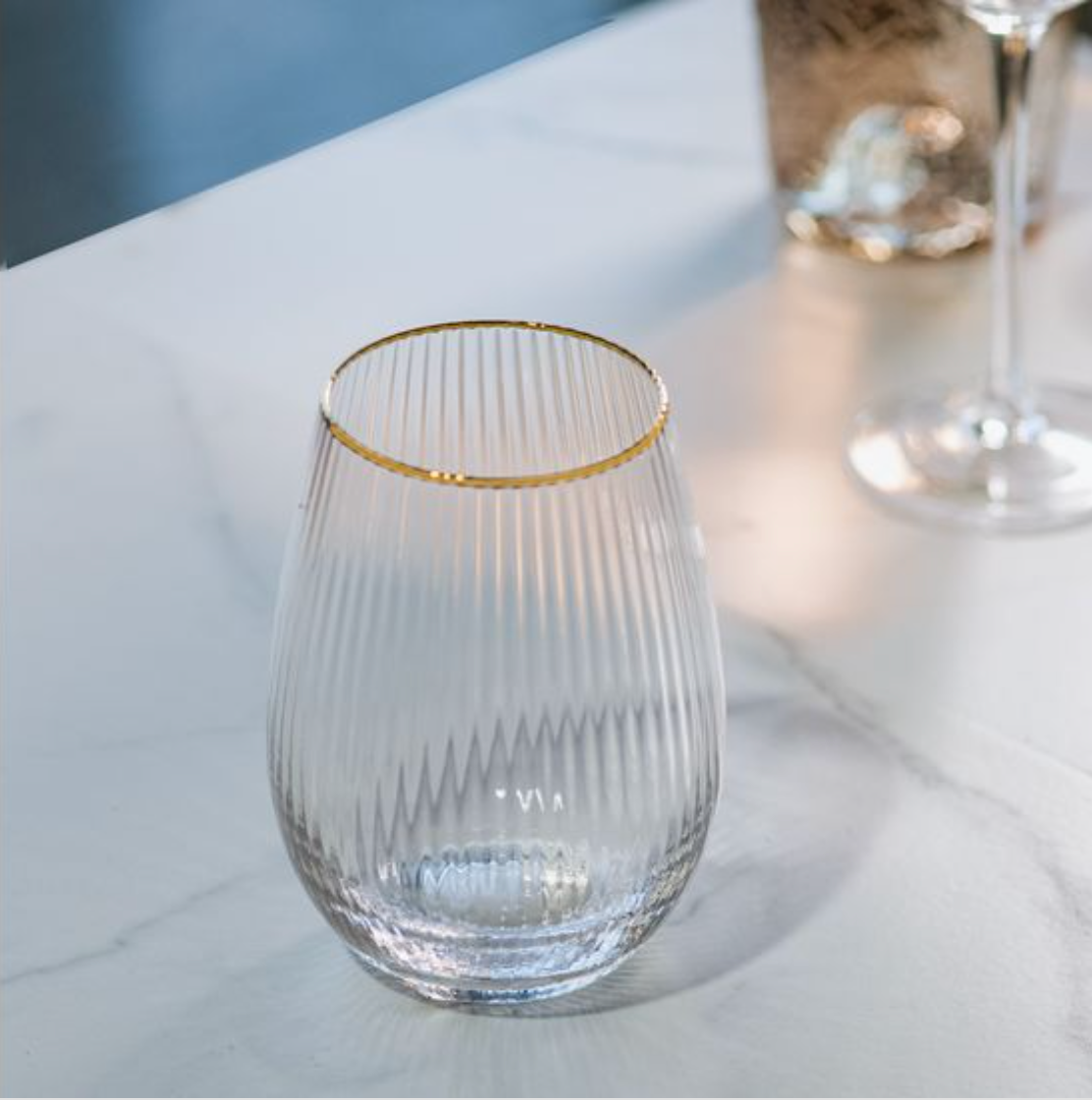 Gold Rim Stemless Wine Glass