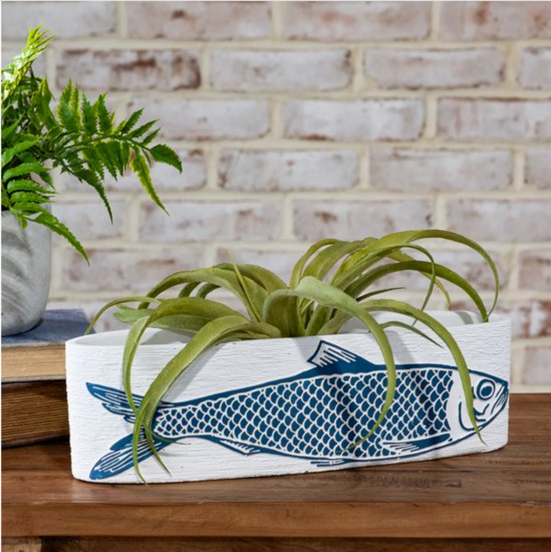 Blue & White Oval Fish Bowl