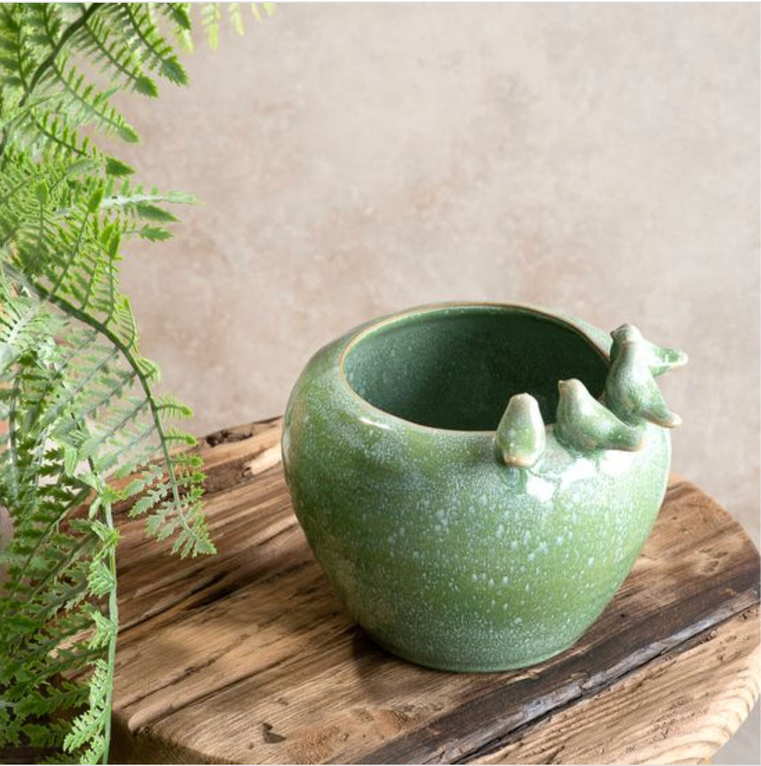Green Glazed Bird Planter