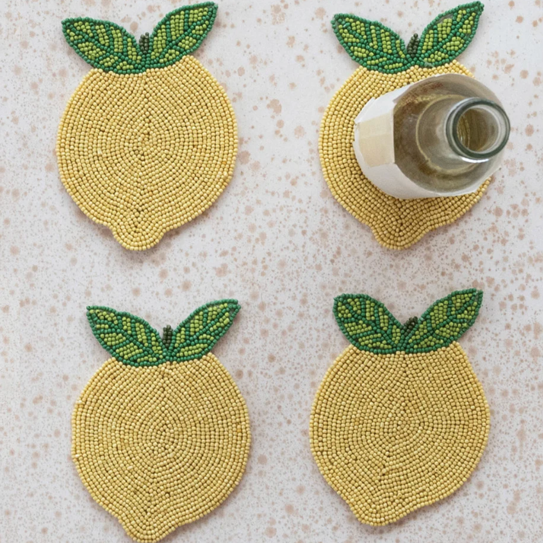 Beaded Lemon Coasters, Set of 4