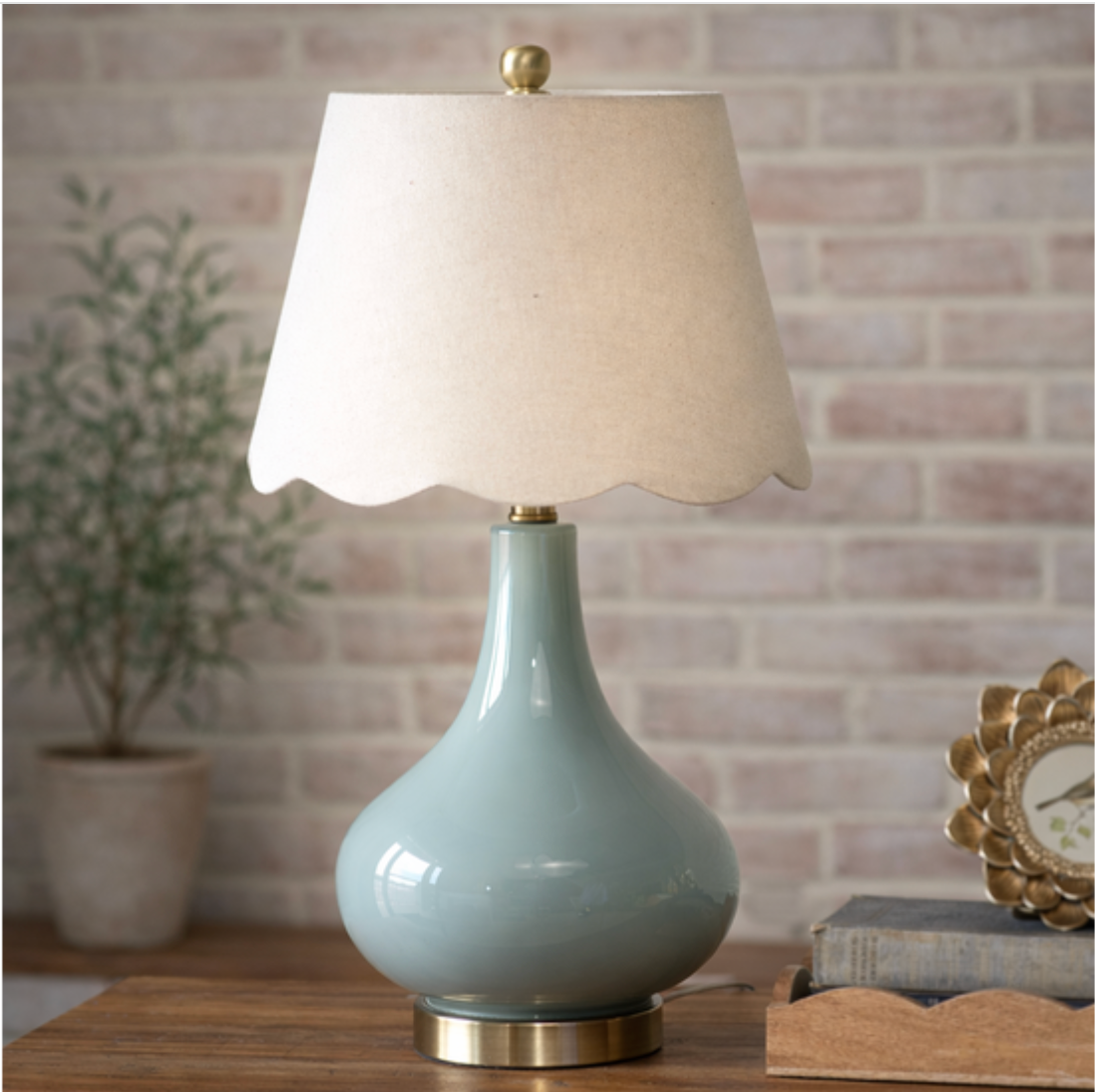 Pale Green Glass Table Lamp