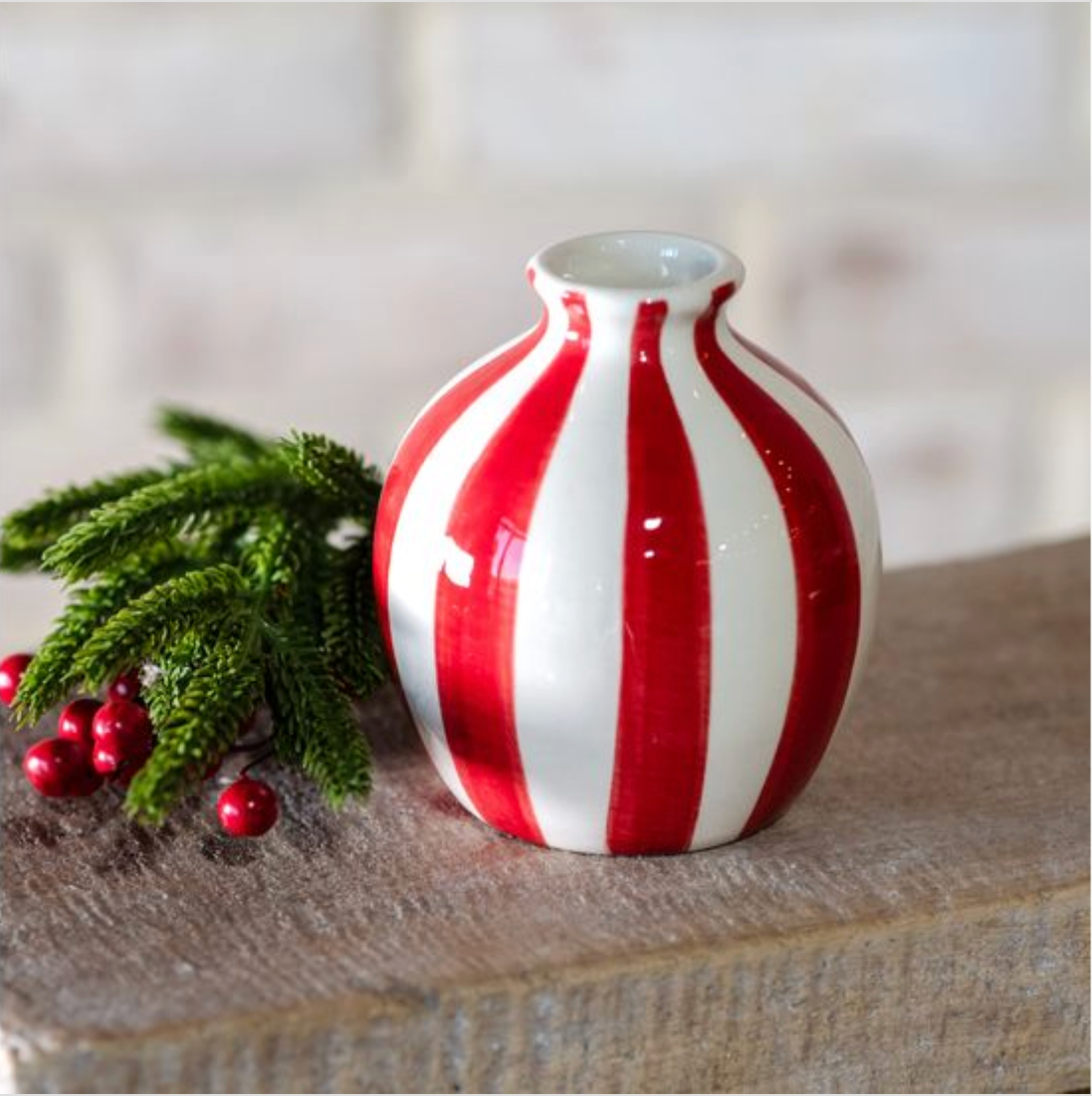 Red & White Stripe Dolomite Vase